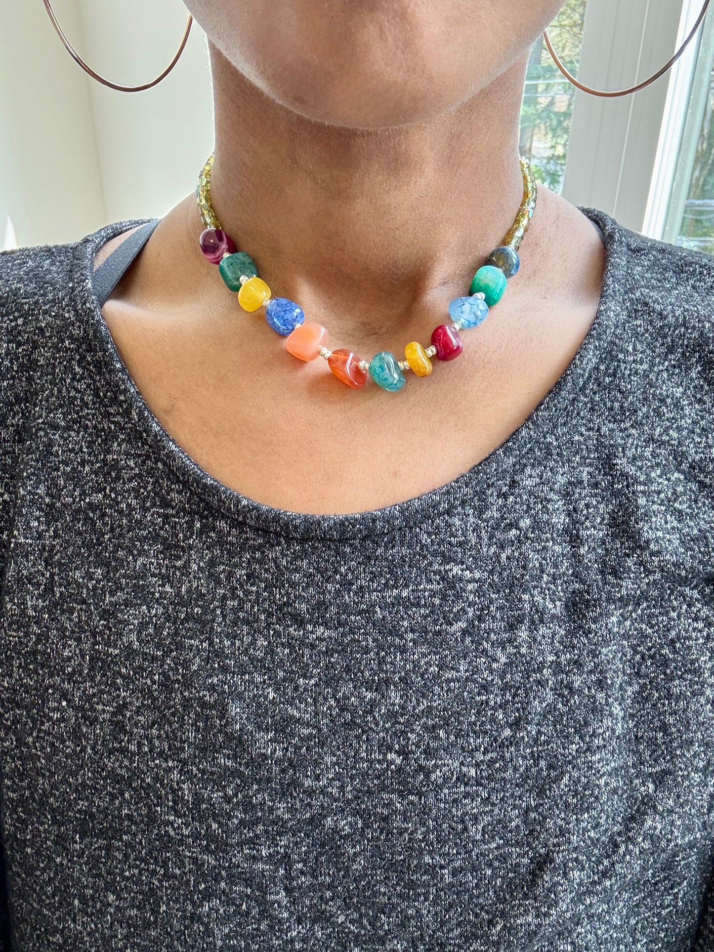 Colorful Stone Beaded Necklace – Bold Multi-Stone Choker