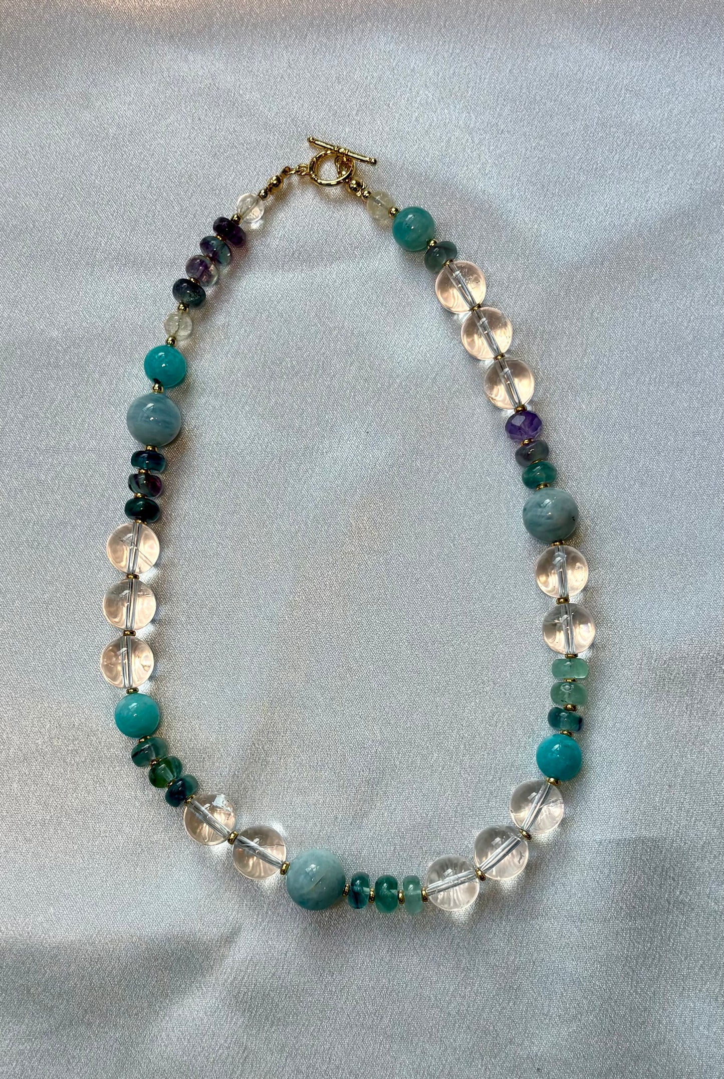 Kaleido Pop | Fluorite, Aquamarine & Morganite Statement Necklace (17”)