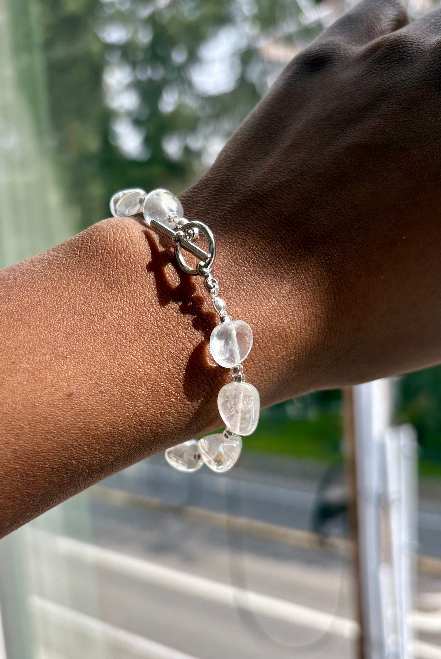 Iridescent Quartz Beaded Bracelet – Czech Seed Beads & Silver Toggle Clasp | Custom Length
