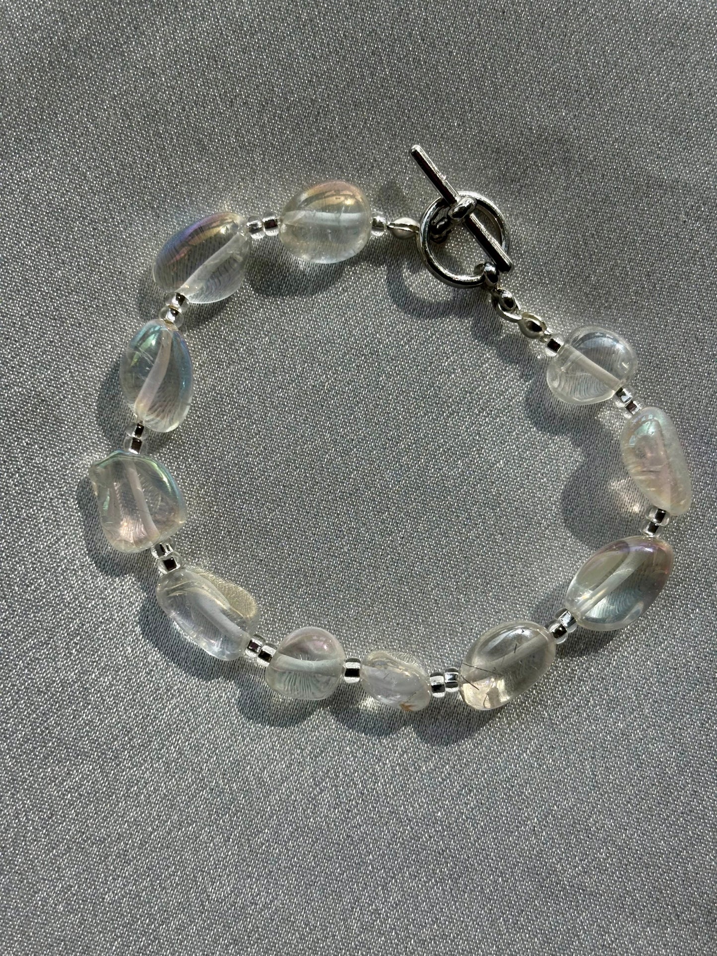Iridescent Quartz Beaded Bracelet – Czech Seed Beads & Silver Toggle Clasp | Custom Length