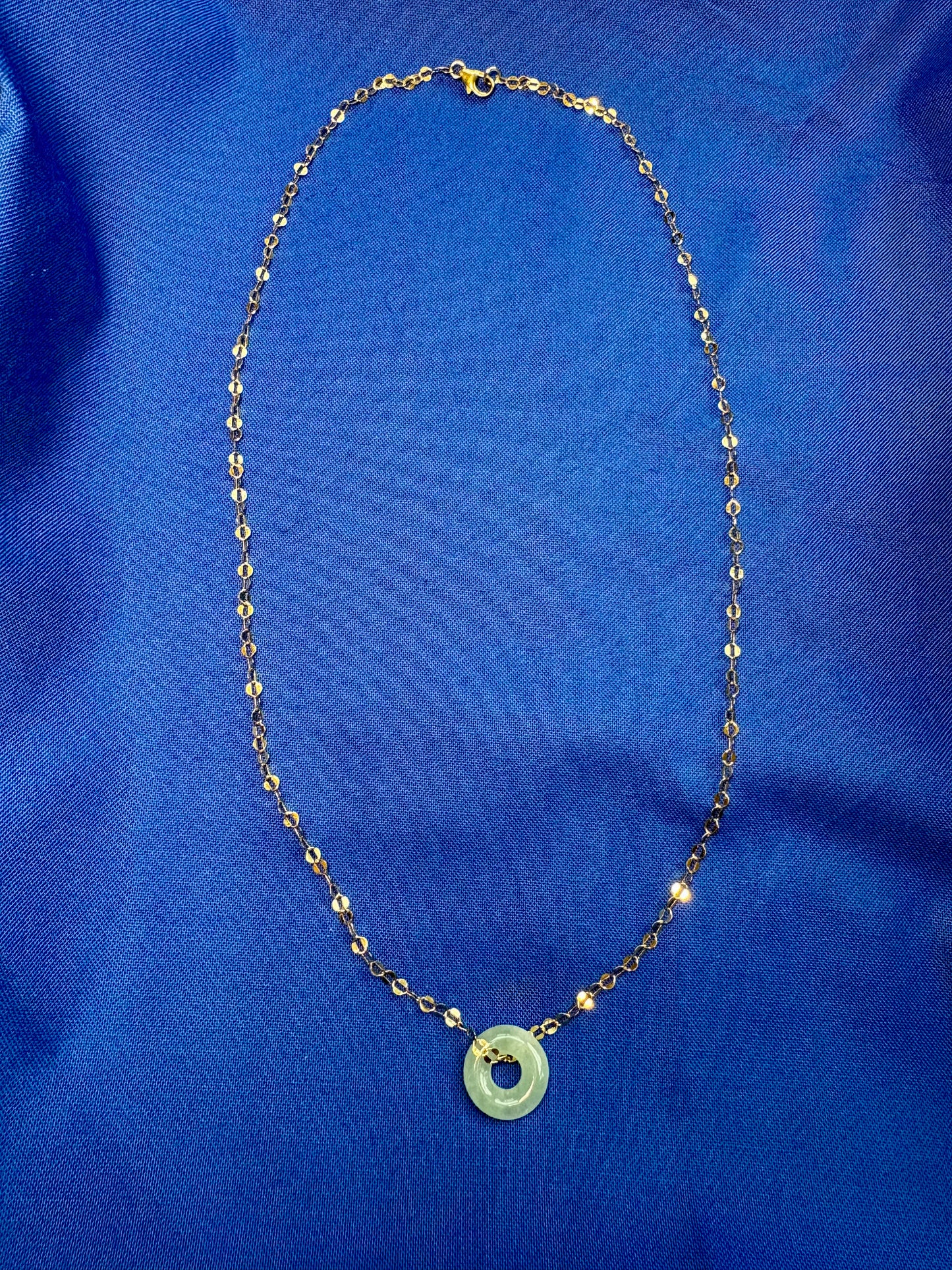 Genuine Jadeite Bi Disc Necklace – 14k Gold Filled Chain (19”) + Waterproof PVD Chain Option