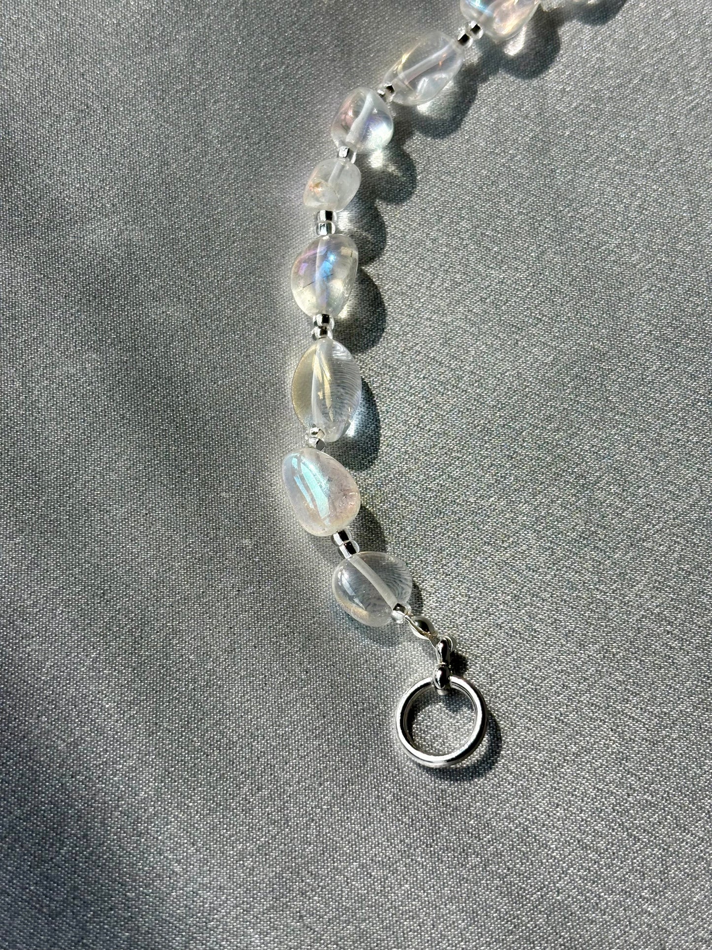 Iridescent Quartz Beaded Bracelet – Czech Seed Beads & Silver Toggle Clasp | Custom Length