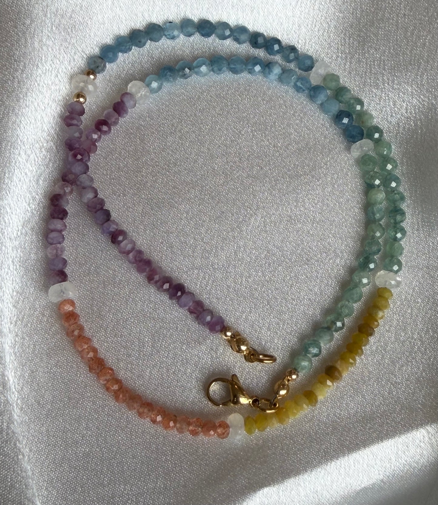 Ombre Gemstone Necklace with Rainbow Moonstone Accents | 20" Statement Beaded Necklace