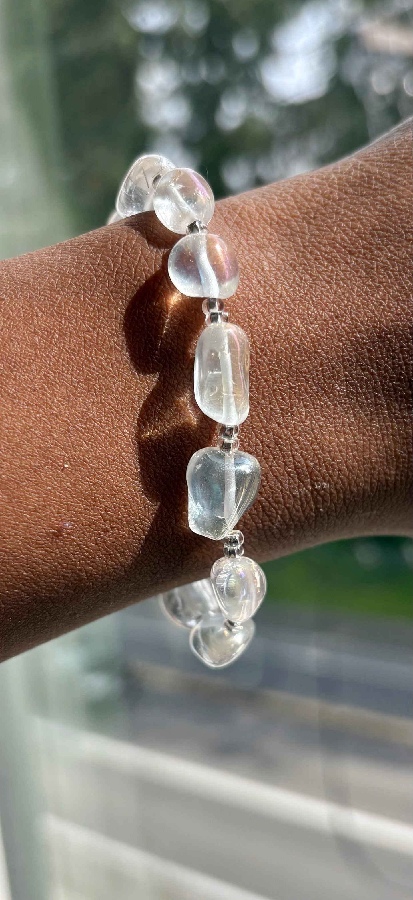 Iridescent Quartz Beaded Bracelet – Czech Seed Beads & Silver Toggle Clasp | Custom Length