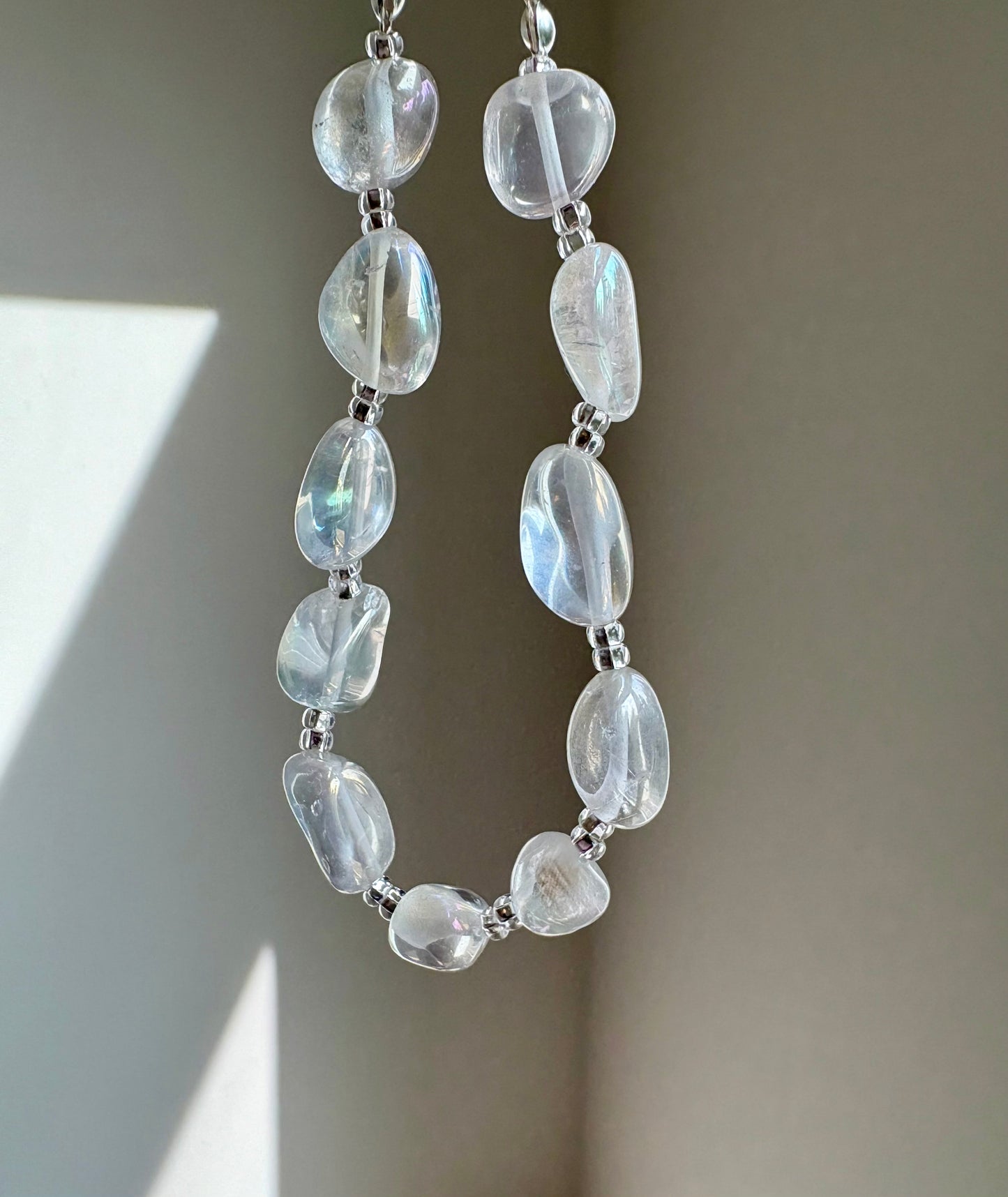 Iridescent Quartz Beaded Bracelet – Czech Seed Beads & Silver Toggle Clasp | Custom Length