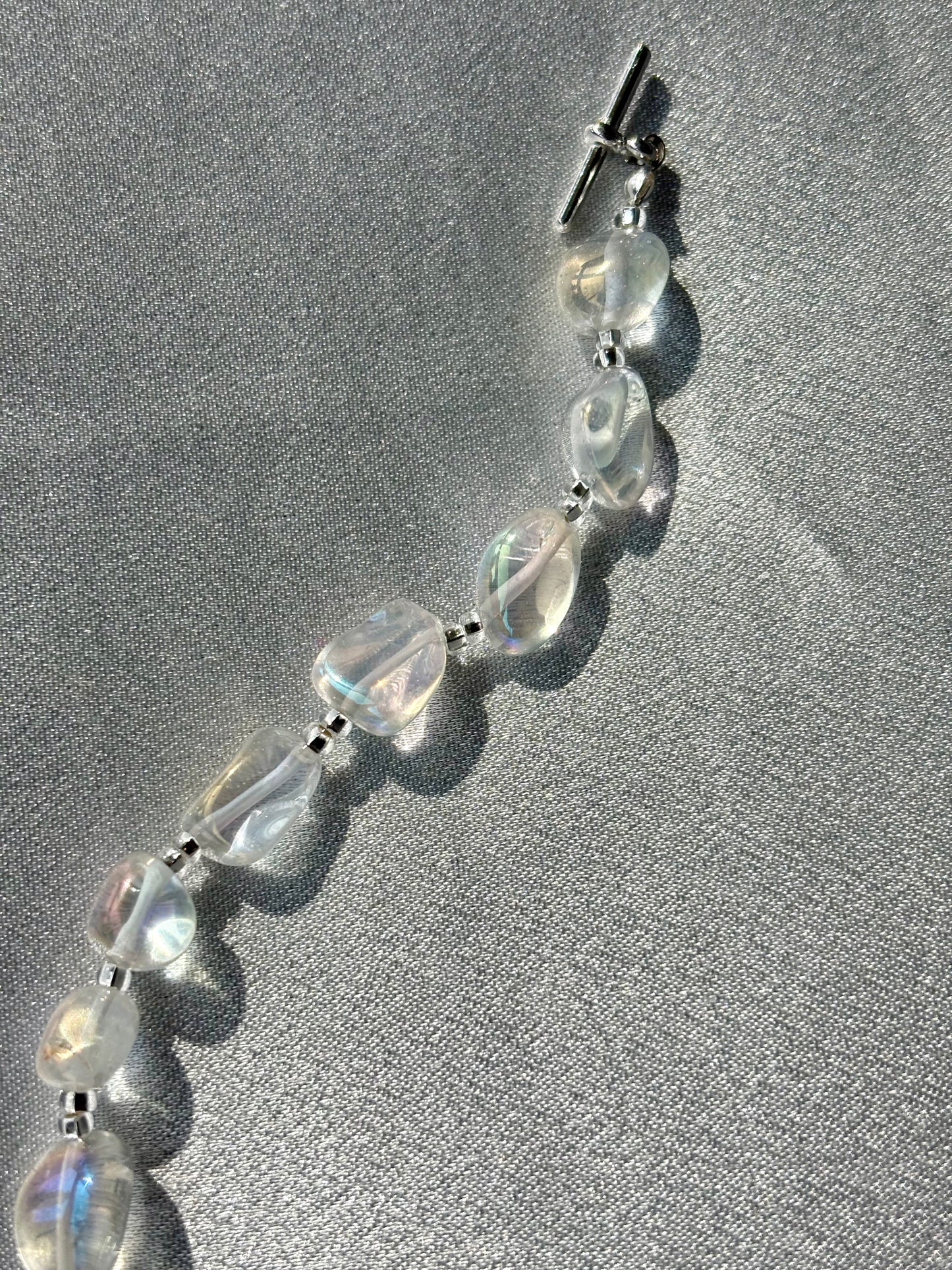 Iridescent Quartz Beaded Bracelet – Czech Seed Beads & Silver Toggle Clasp | Custom Length