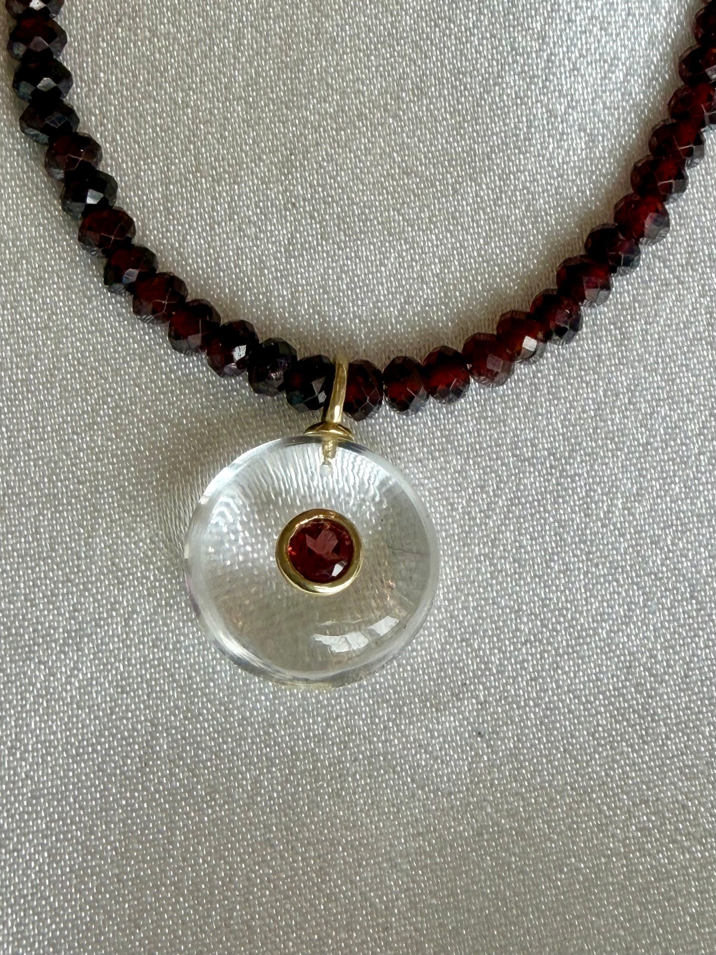 Garnet Twinkle Necklace with Clear Quartz and Garnet Pendant | Gemstone Necklace (17")