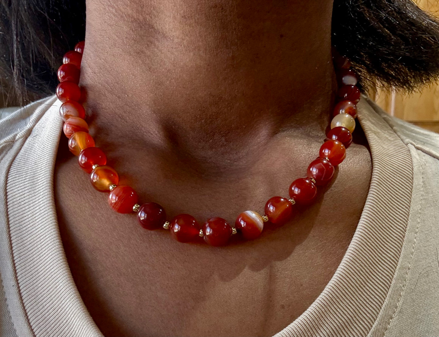Carnelian Gemstone Necklace – 17.5" with 18K Gold-Filled Beads & Gold Filled Toggle Clasp