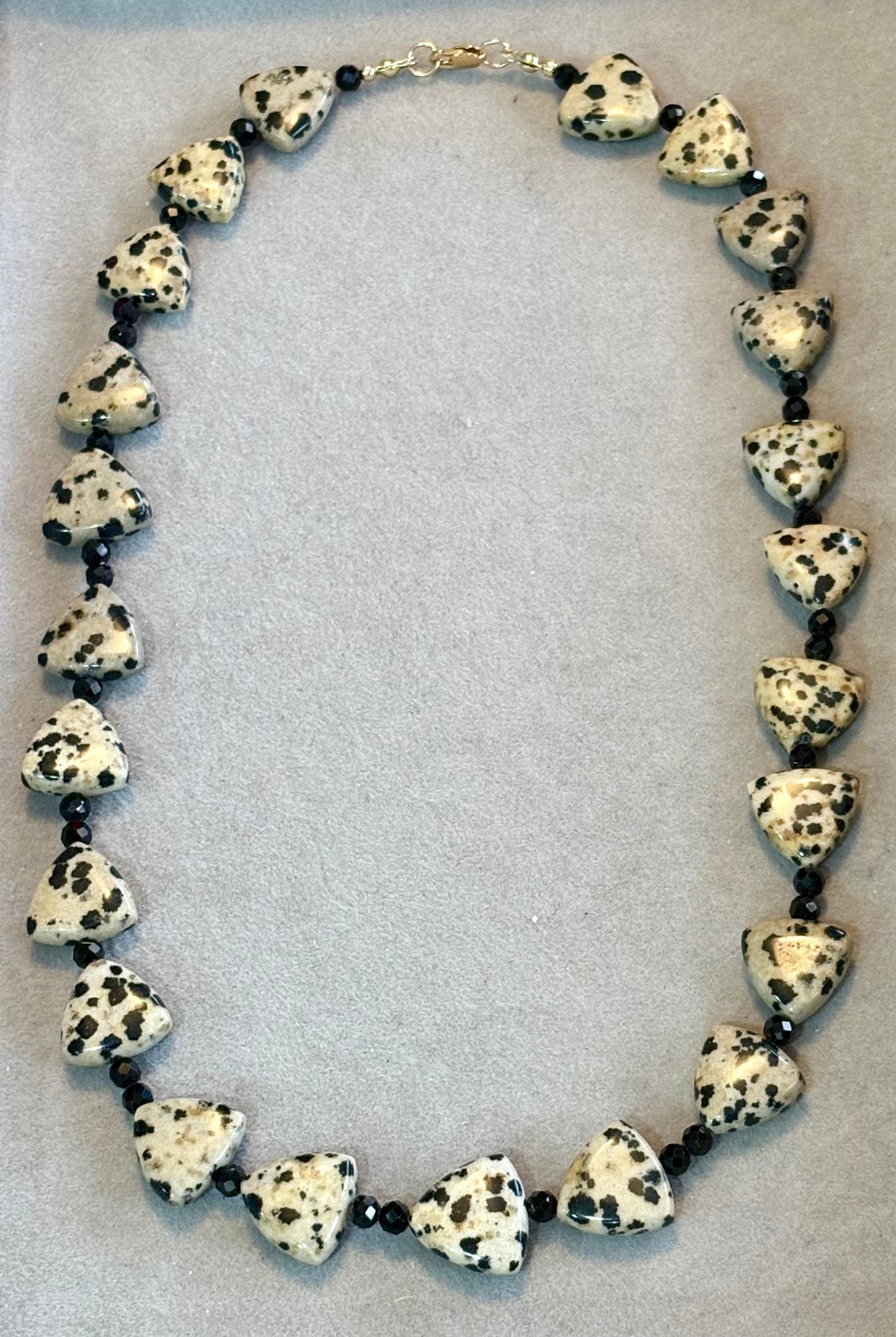 "Celestial Speckle" Dalmatian Jasper and Black Spinel Necklace with 14K Gold Fill Clasp