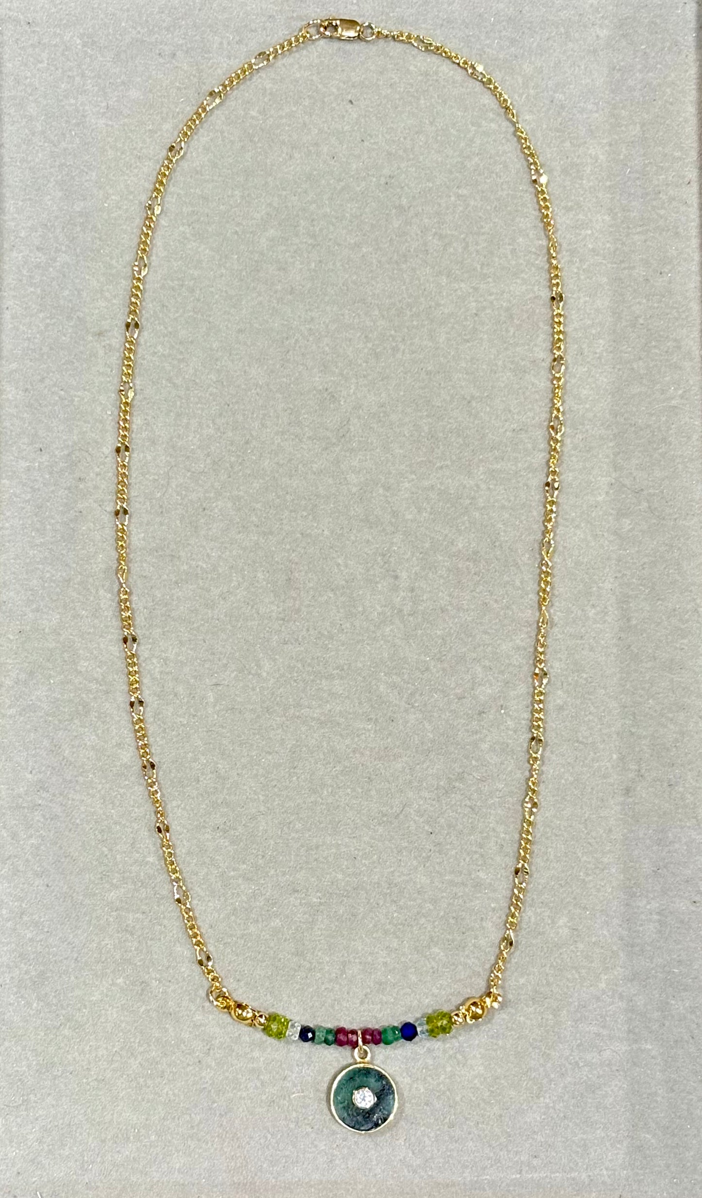 "Evergreen Glow" Peridot, Sodalite, Ruby & Emerald Necklace with Emerald Charm