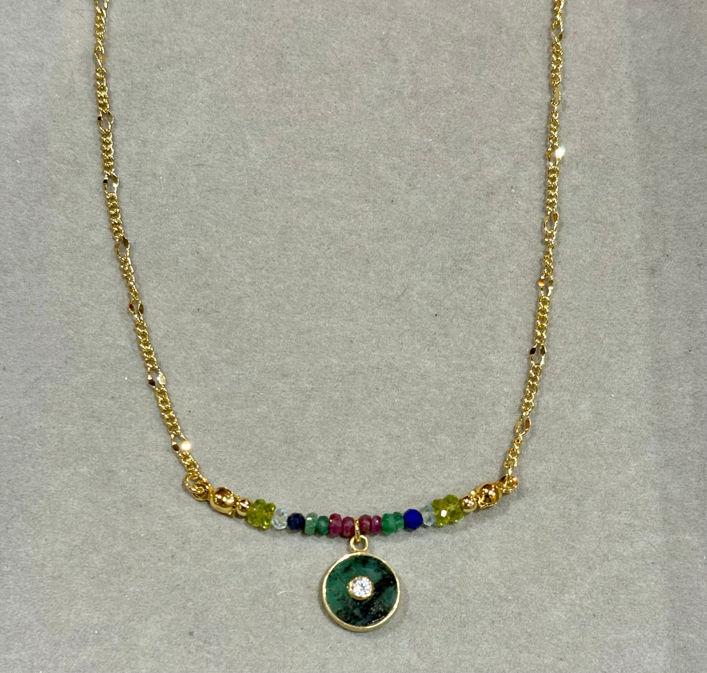 "Evergreen Glow" Peridot, Sodalite, Ruby & Emerald Necklace with Emerald Charm