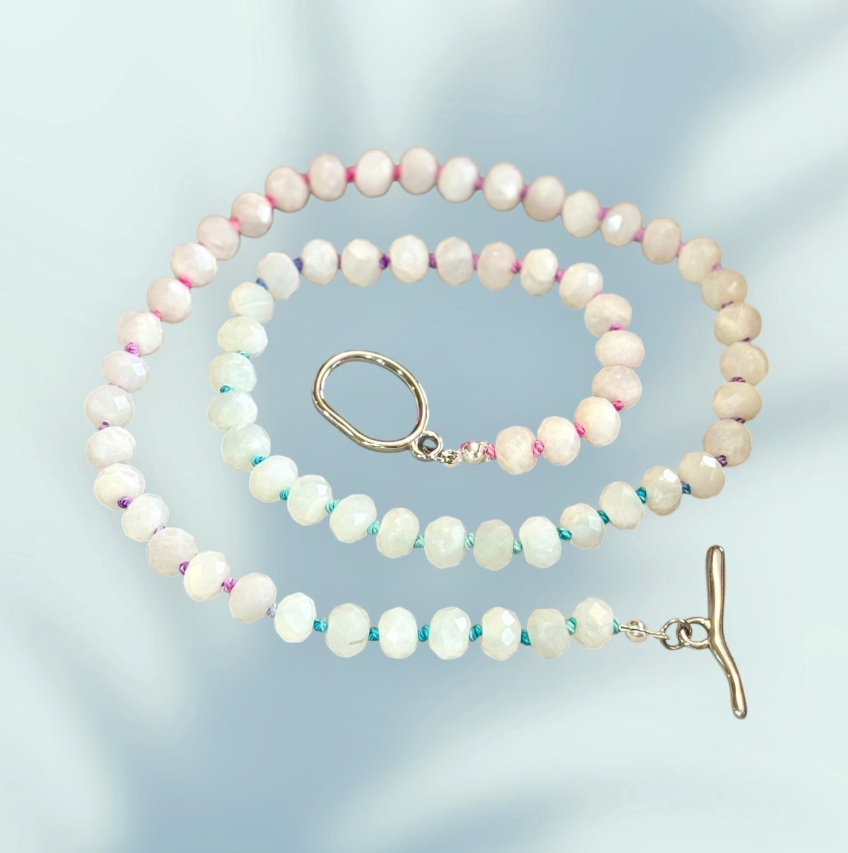 “Rainbow Glow” Moonstone Silk-Knot Necklace