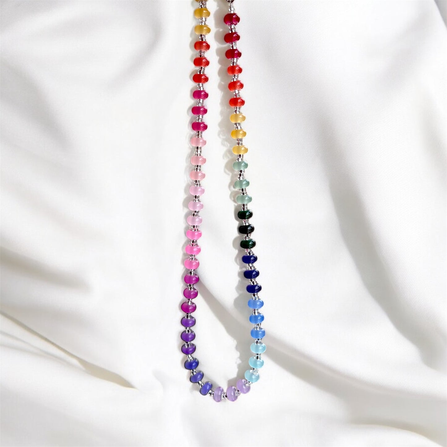 Collar de cuentas Rondelle | Cuentas Rondelle arcoíris | Joyería de moda con cuentas de semillas Miyuki de 18,5" y regalos llamativos para ella
