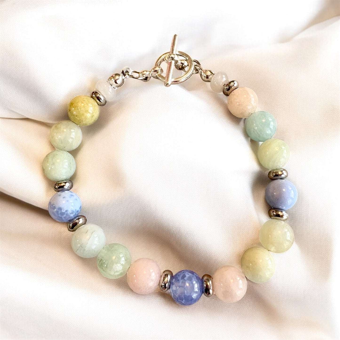 Morganite and Agate Bracelet