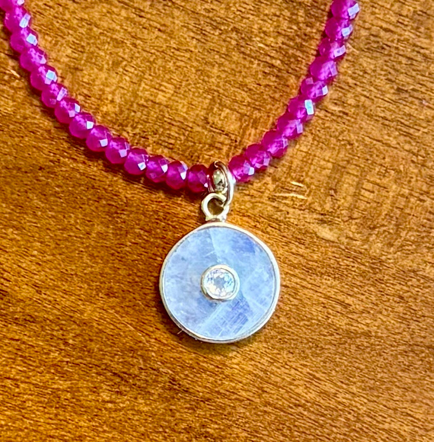 Ruby with Moonstone and Topaz Charm Necklace