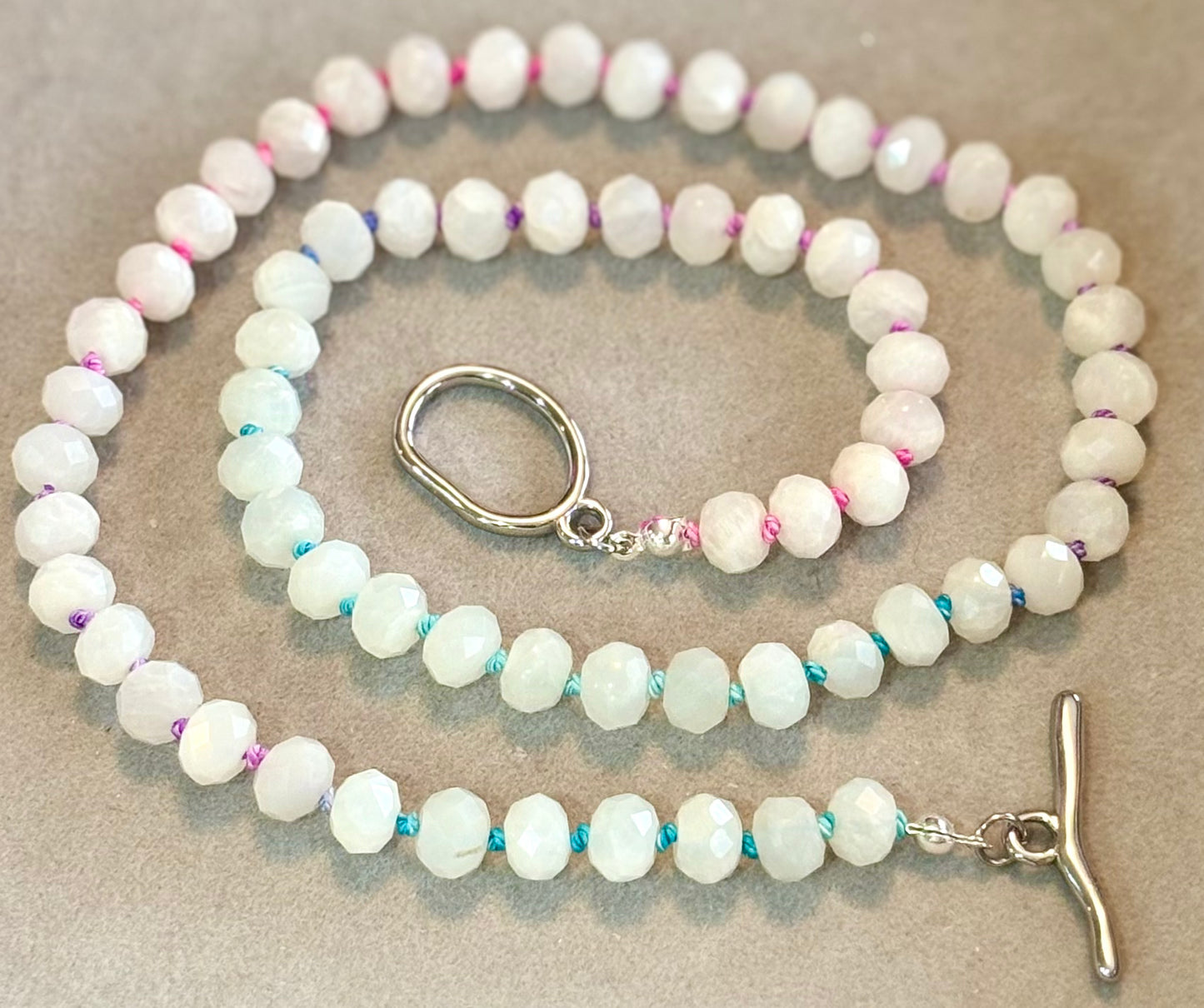 “Rainbow Glow” Moonstone Silk-Knot Necklace