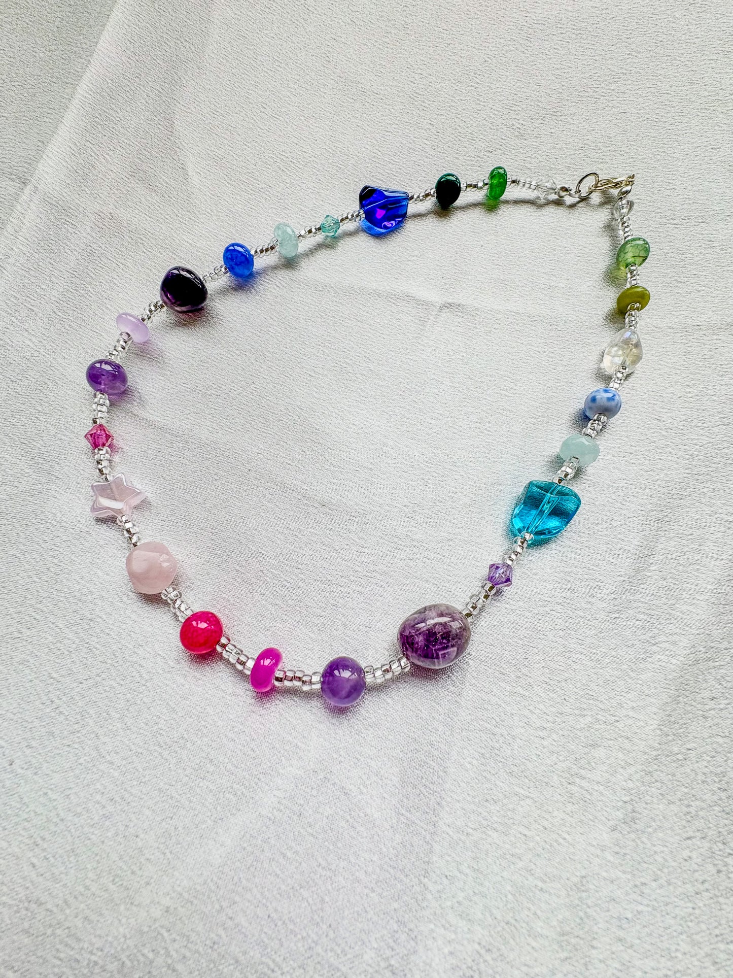 Iris | Semi-Precious Stone Beaded Necklace – Agate, Rose Quartz, Amethyst & Aventurine – Handmade Gemstone Jewelry