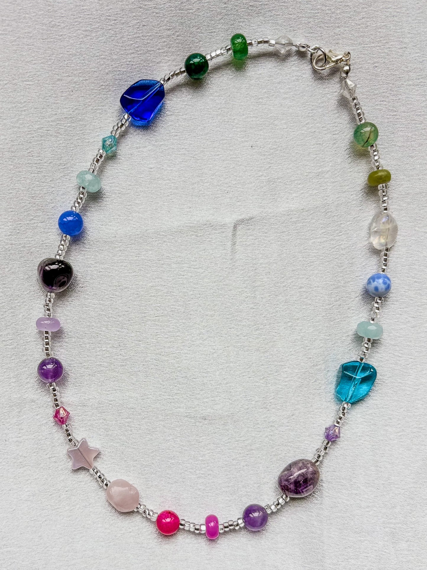 Iris | Semi-Precious Stone Beaded Necklace – Agate, Rose Quartz, Amethyst & Aventurine – Handmade Gemstone Jewelry