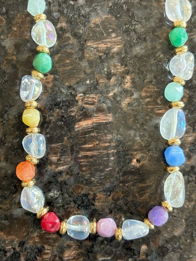Crystal Candy Necklace – Rainbow Quartz Necklace with Gold Lobster Clasp | 16 inches