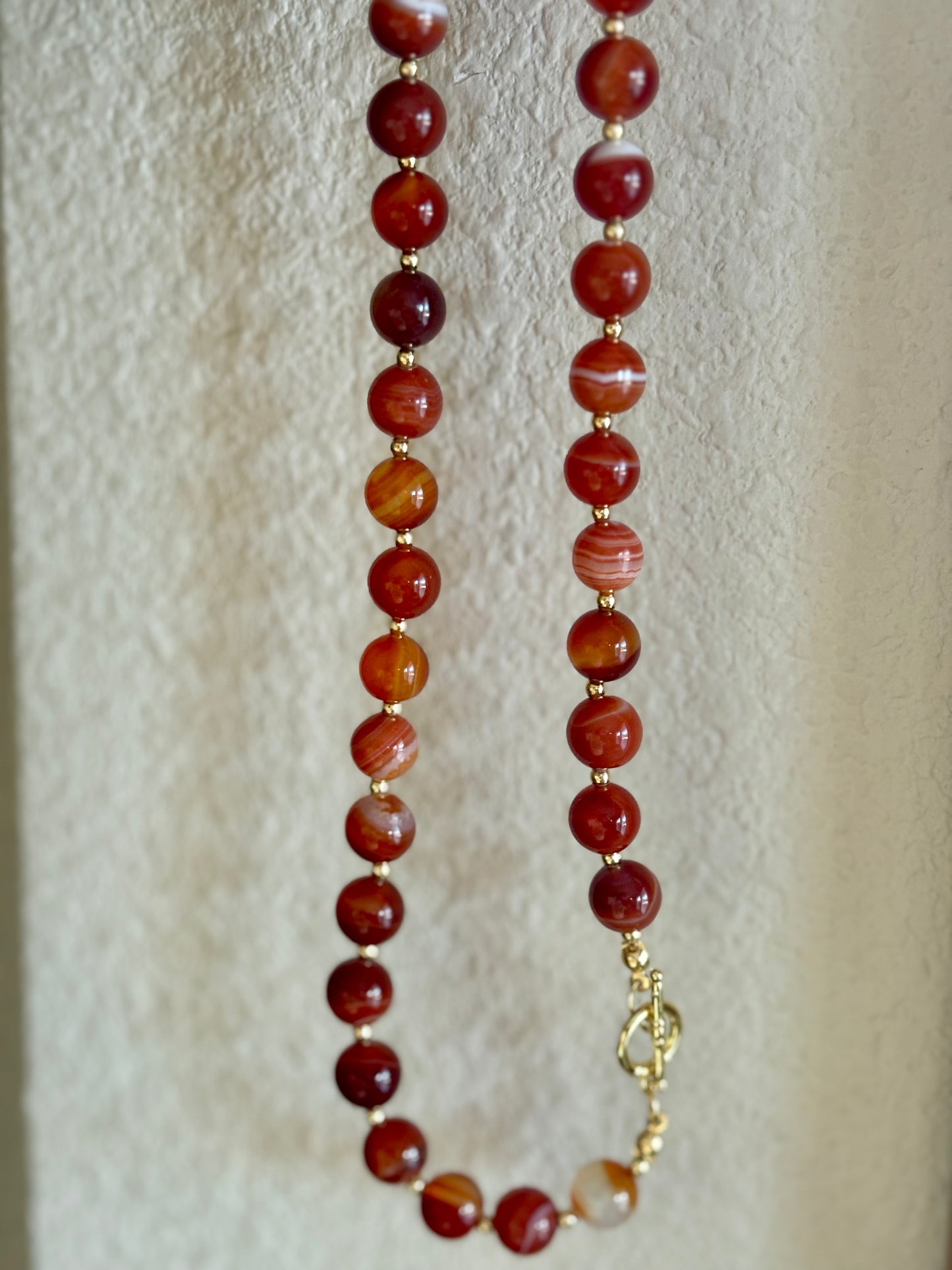Carnelian Gemstone Necklace – 17.5" with 18K Gold-Filled Beads & Gold Filled Toggle Clasp