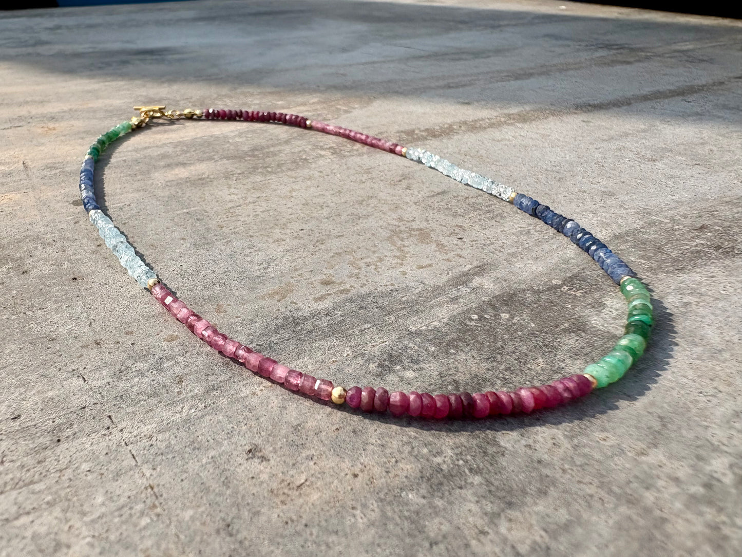 Ruby, Pink Tourmaline, Topaz, Sapphire & Emerald Gemstone Necklace