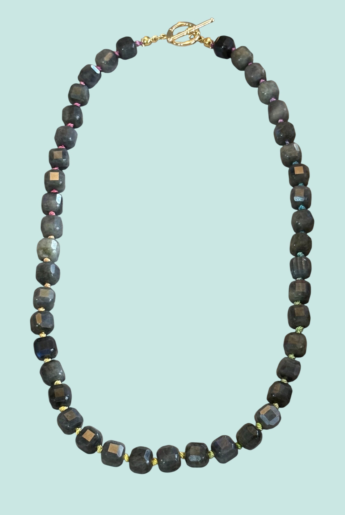 "Twilight Prism" Labradorite Silk Knot Necklace Gold Fill Toggle Clasp