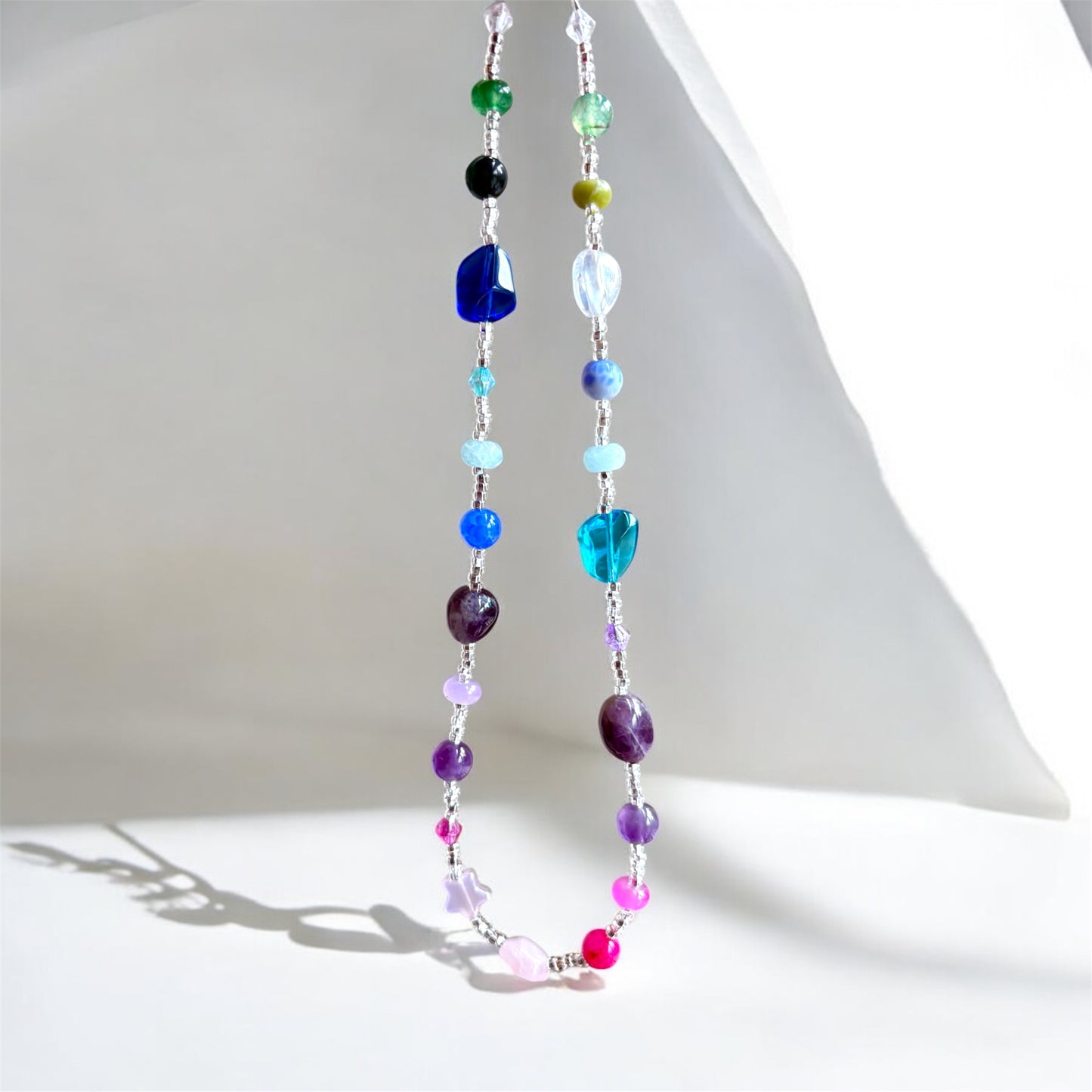 Iris | Semi-Precious Stone Beaded Necklace – Agate, Rose Quartz, Amethyst & Aventurine – Handmade Gemstone Jewelry