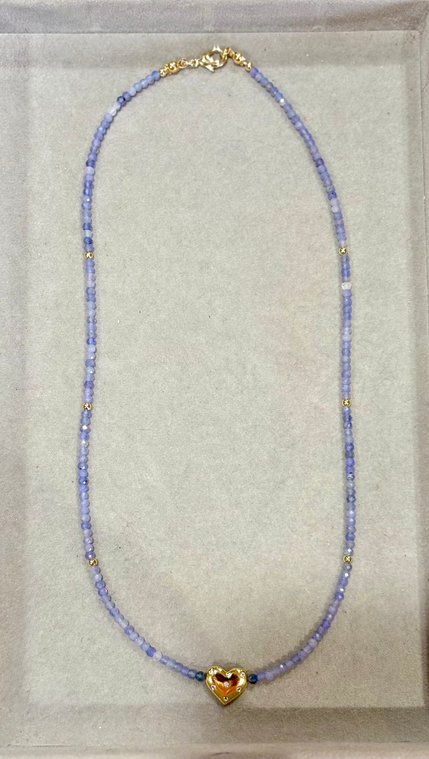 Tanzanite & CZ Heart Charm Necklace