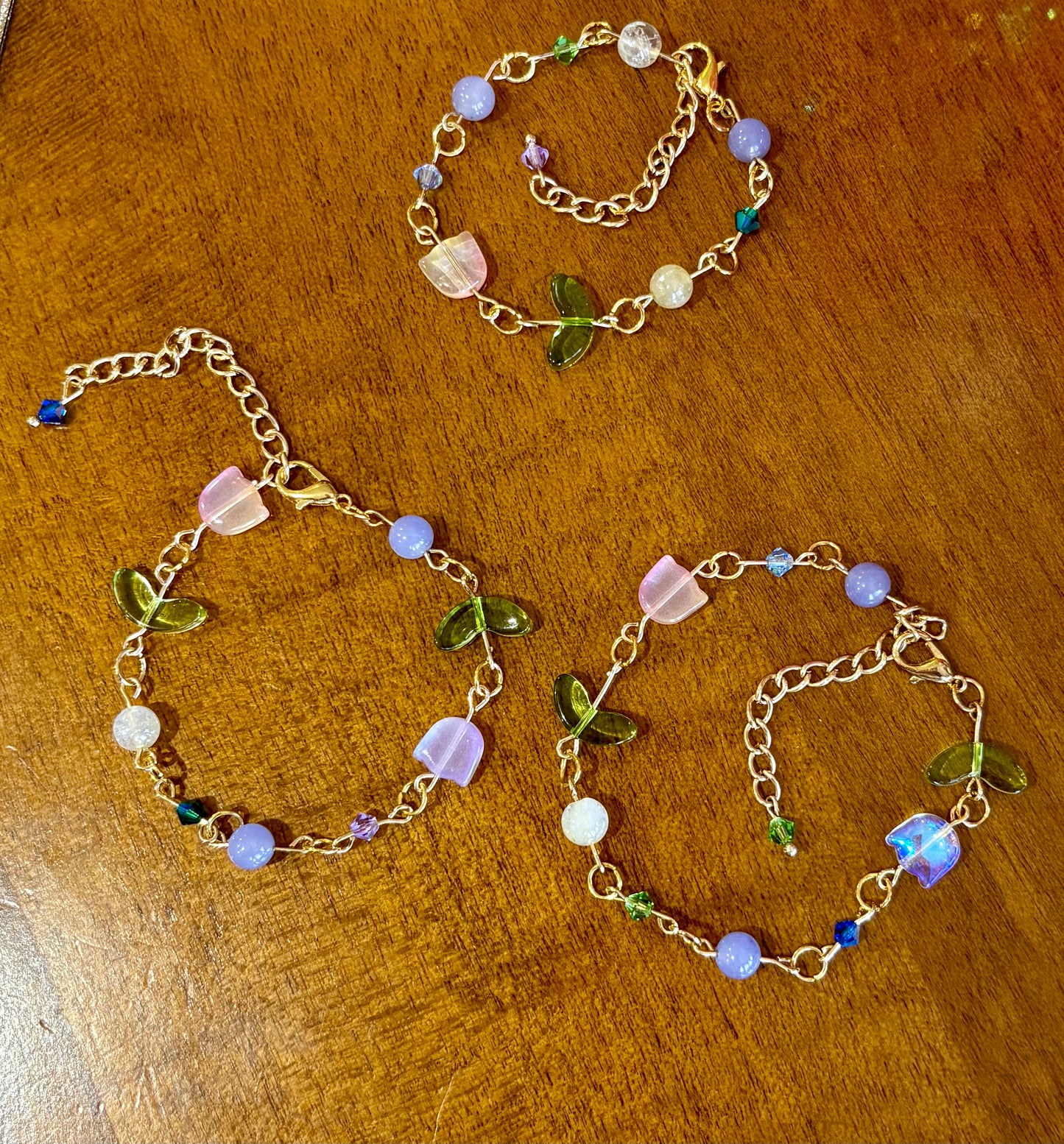Tulip Bead Bracelet – Adjustable Czech Crystal, Citrine & Glass Beads