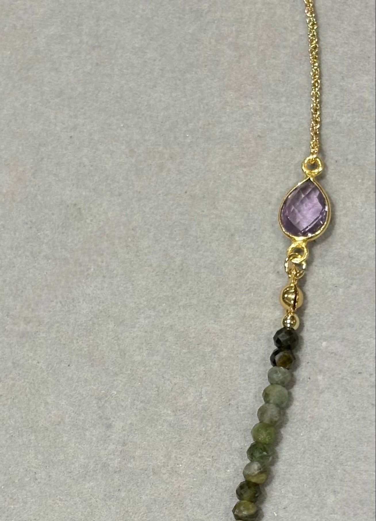 "Berry Dusk" Tourmaline Necklace with Amethyst Connector Charm on 14K Gold Filled Chain