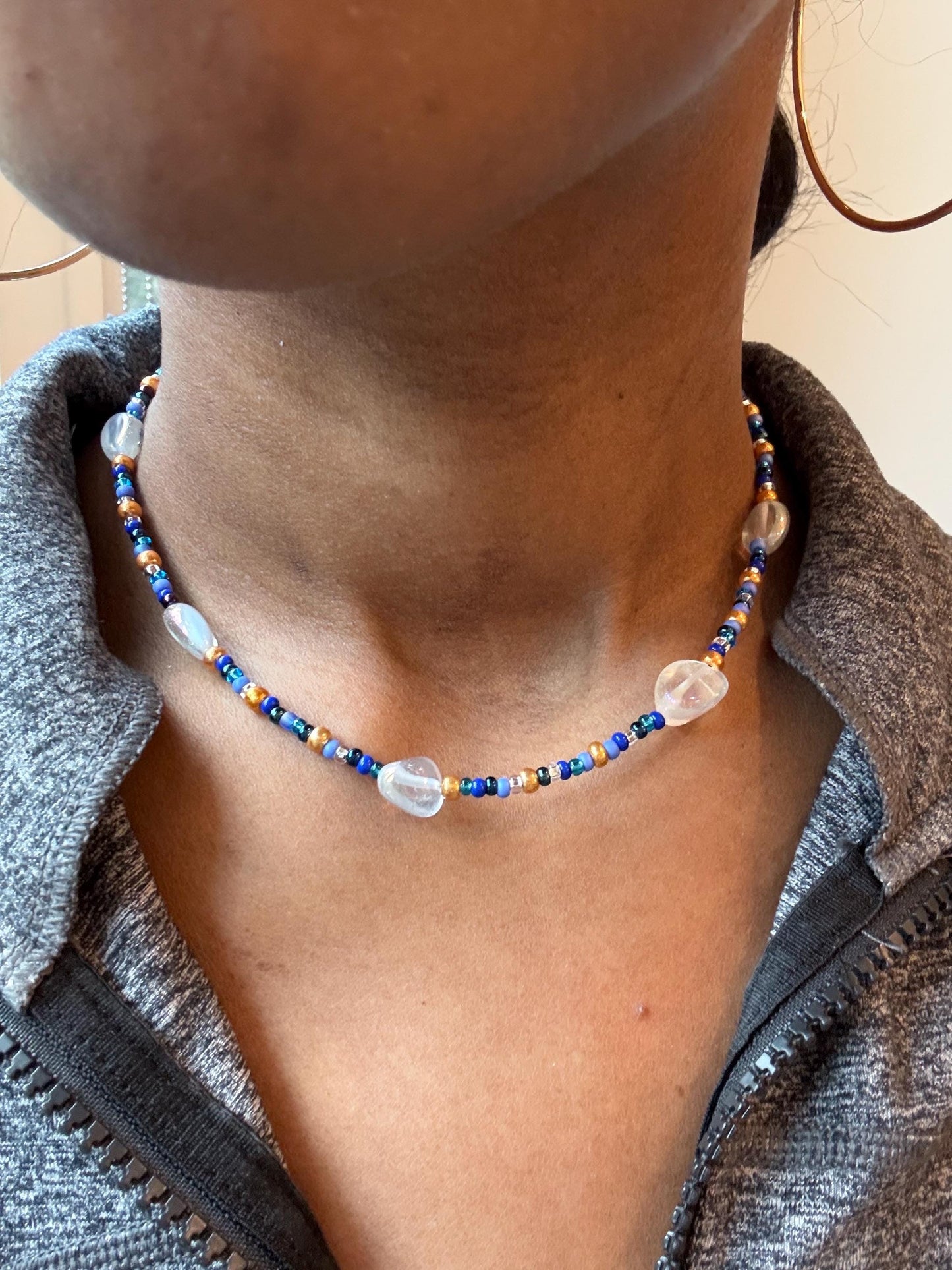 Collar de cuentas de cuarzo, 16 pulgadas, hecho a mano, joyería moderna y llamativa, cierre de langosta, regalos únicos