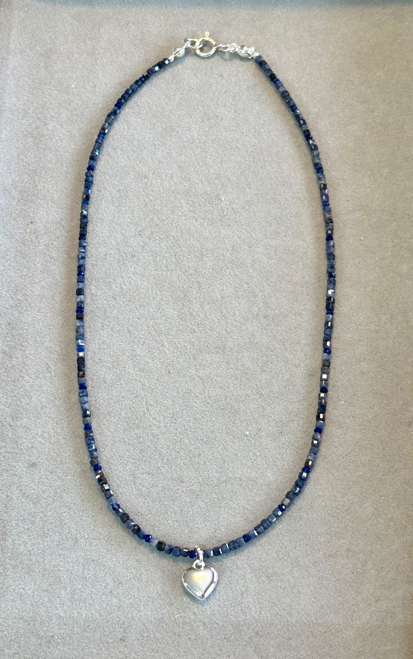 "Midnight Sparkle" Sapphire with Sodalite Accents with Sterling Silver Heart Charm & Sterling Silver Clasp