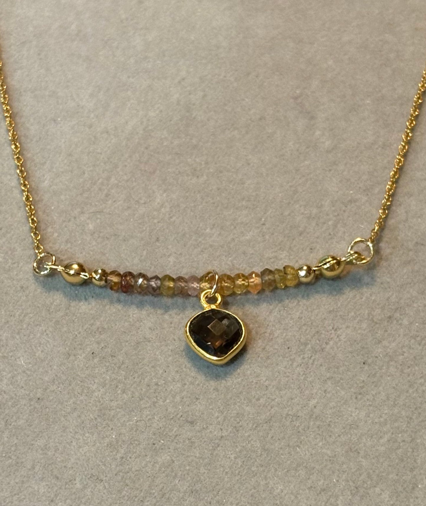 "Forest Frost" Tundra Sapphire Necklace with a Smoky Quartz charm on a 14K Gold Filled Chain