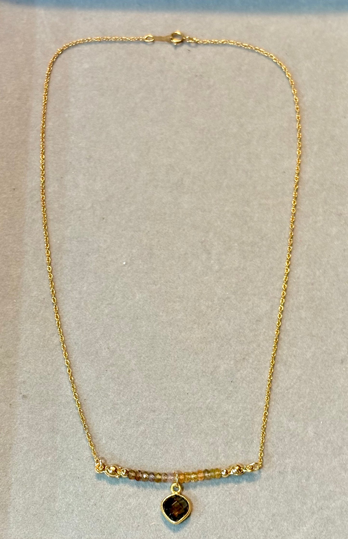 "Forest Frost" Tundra Sapphire Necklace with a Smoky Quartz charm on a 14K Gold Filled Chain
