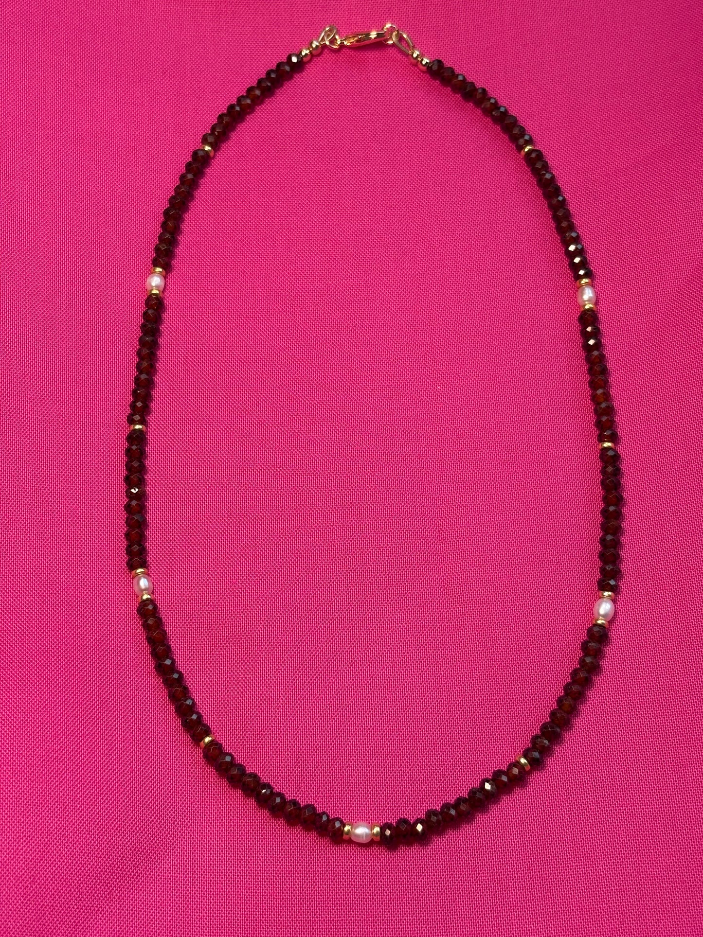 Hessonite Gemstone Necklace with Freshwater Pearl Accents – 16” + Optional 2” Waterproof PVD Extender