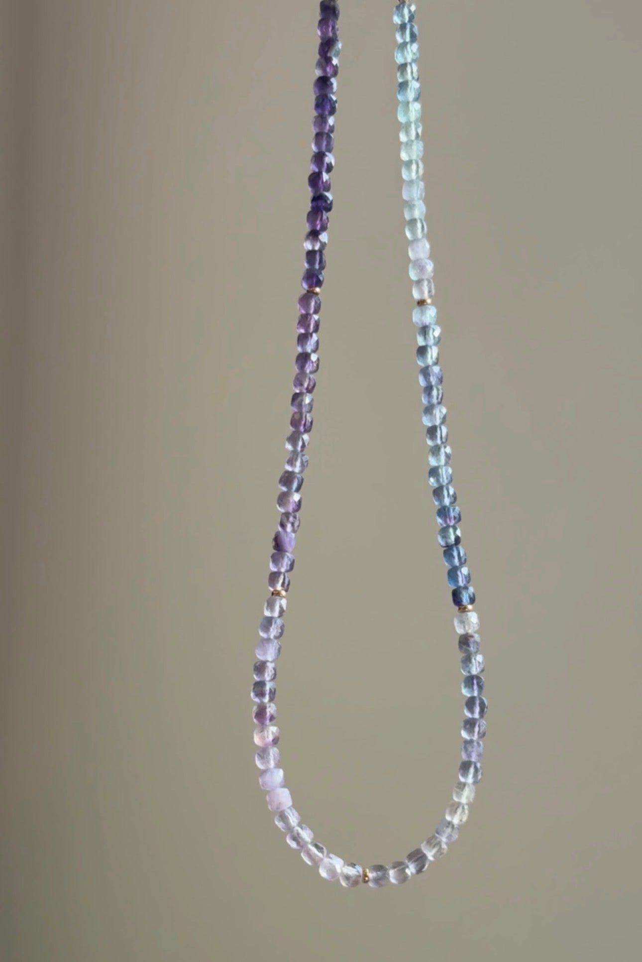 Ultra Violet Fluorite Cube Necklace | 17 inch gold PVD