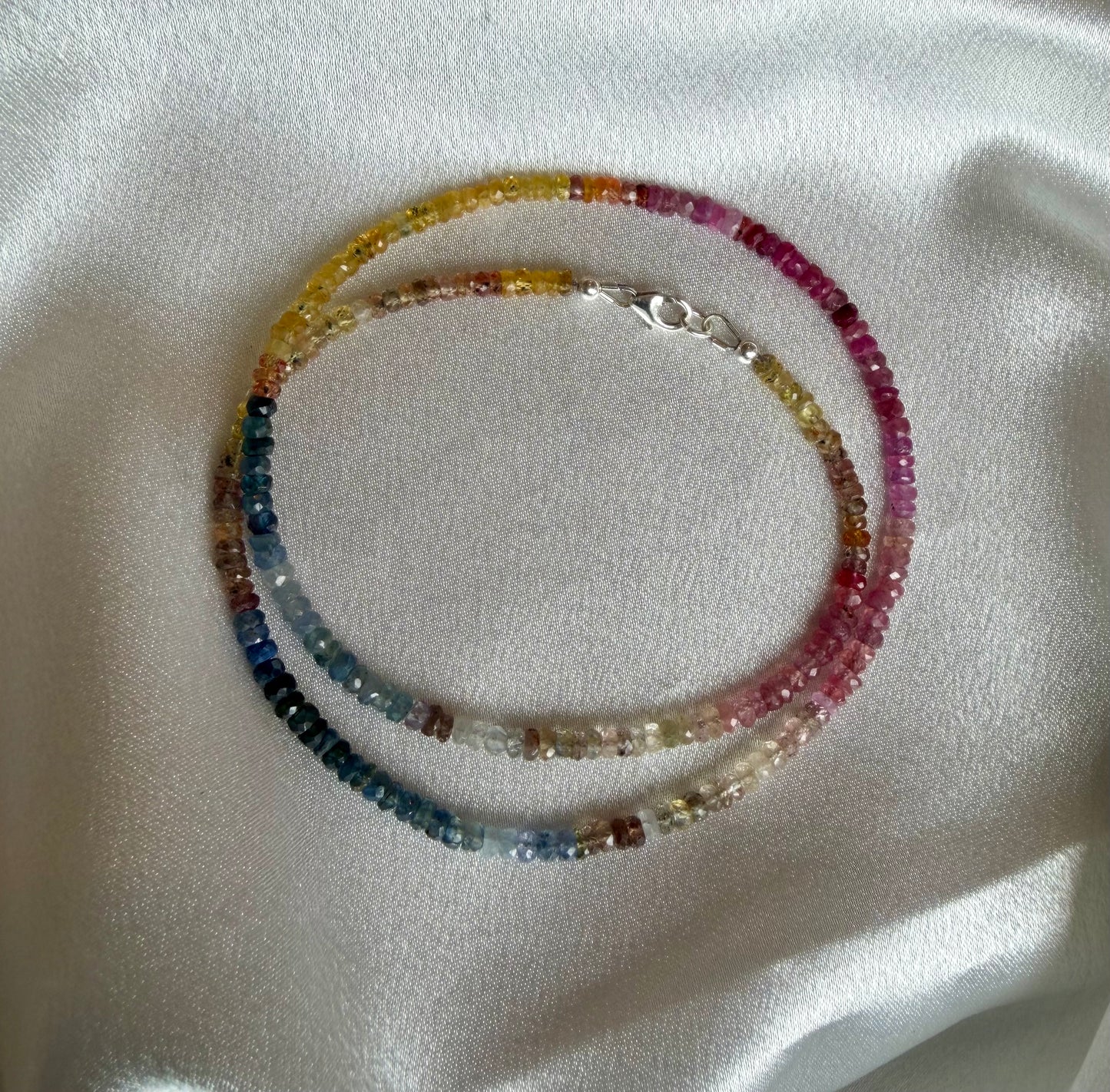 Multi Sapphire Twinkle Necklace | Colorful Gemstone Beaded Necklace, Sterling Silver Clasp (18")