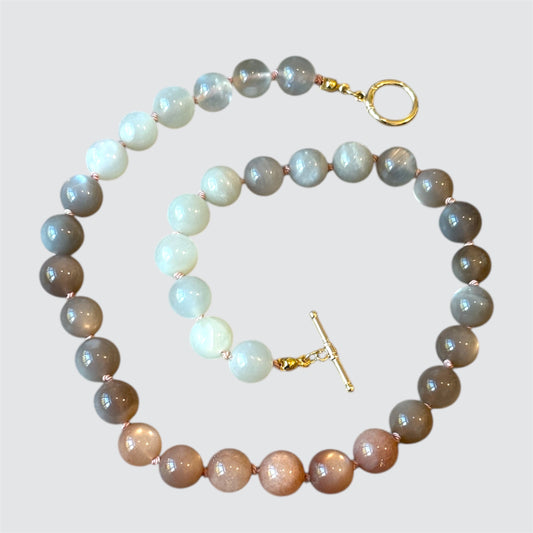 Peach Moonstone Silk Knot Necklace