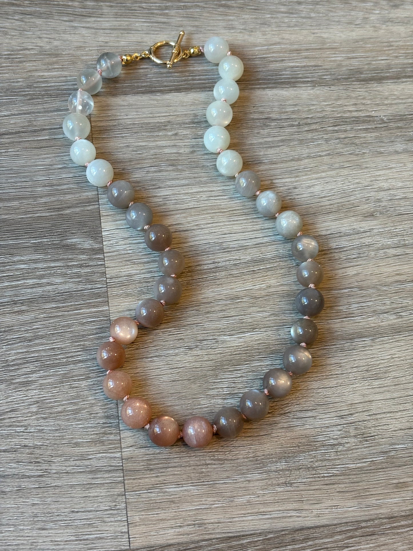 Peach Moonstone Silk Knot Necklace