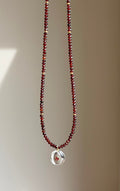 Garnet Twinkle Necklace with Clear Quartz and Garnet Pendant | Gemstone Necklace (17")