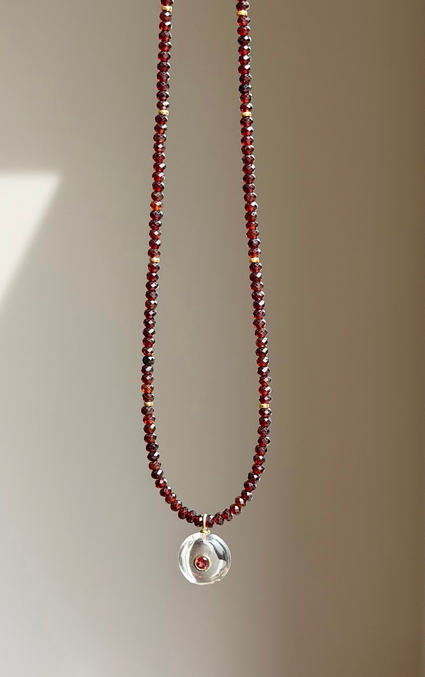 Garnet Twinkle Necklace with Clear Quartz and Garnet Pendant | Gemstone Necklace (17")