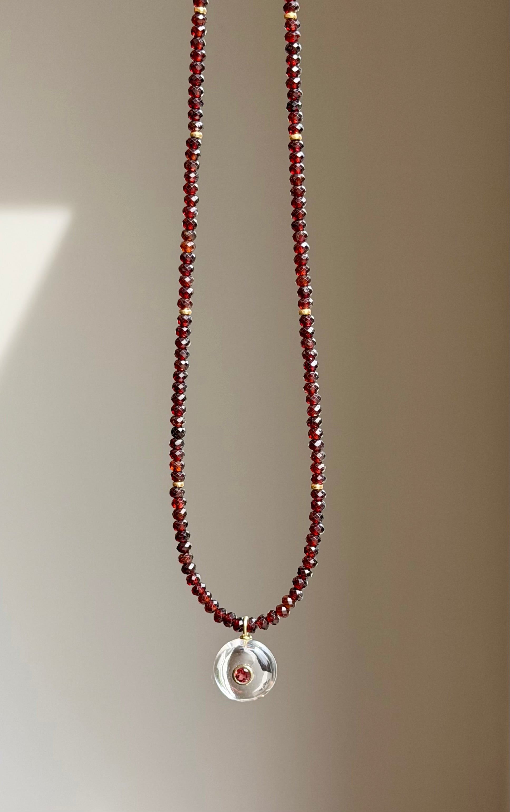 Garnet Twinkle Necklace with Clear Quartz and Garnet Pendant | Gemstone Necklace (17")