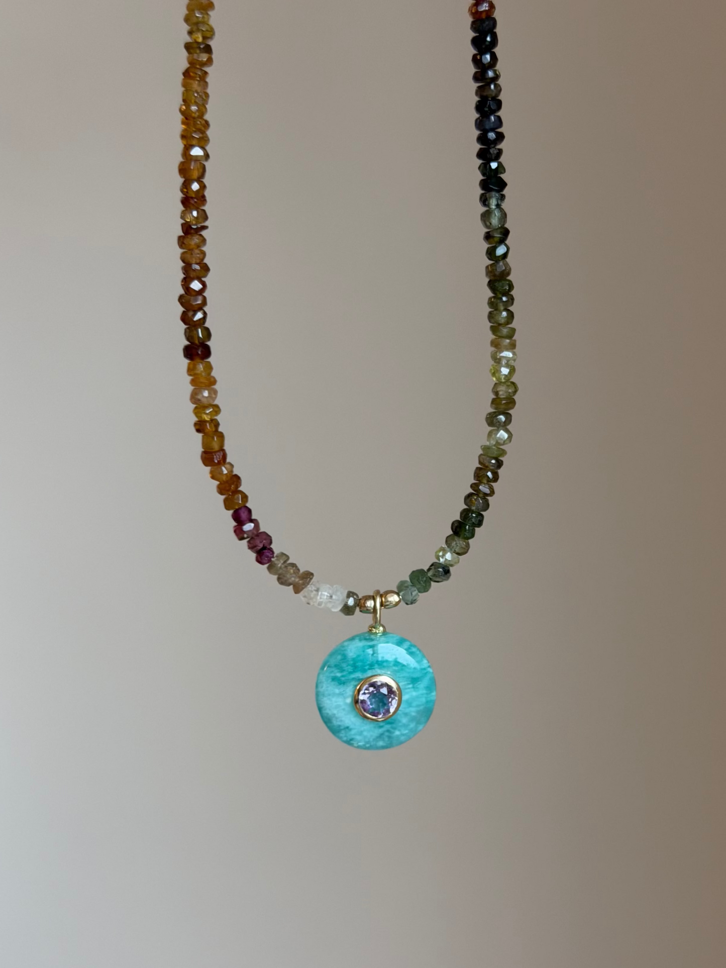 Berry Fizz Tourmaline Necklace | Amazonite & Amethyst Charm | 17.5"
