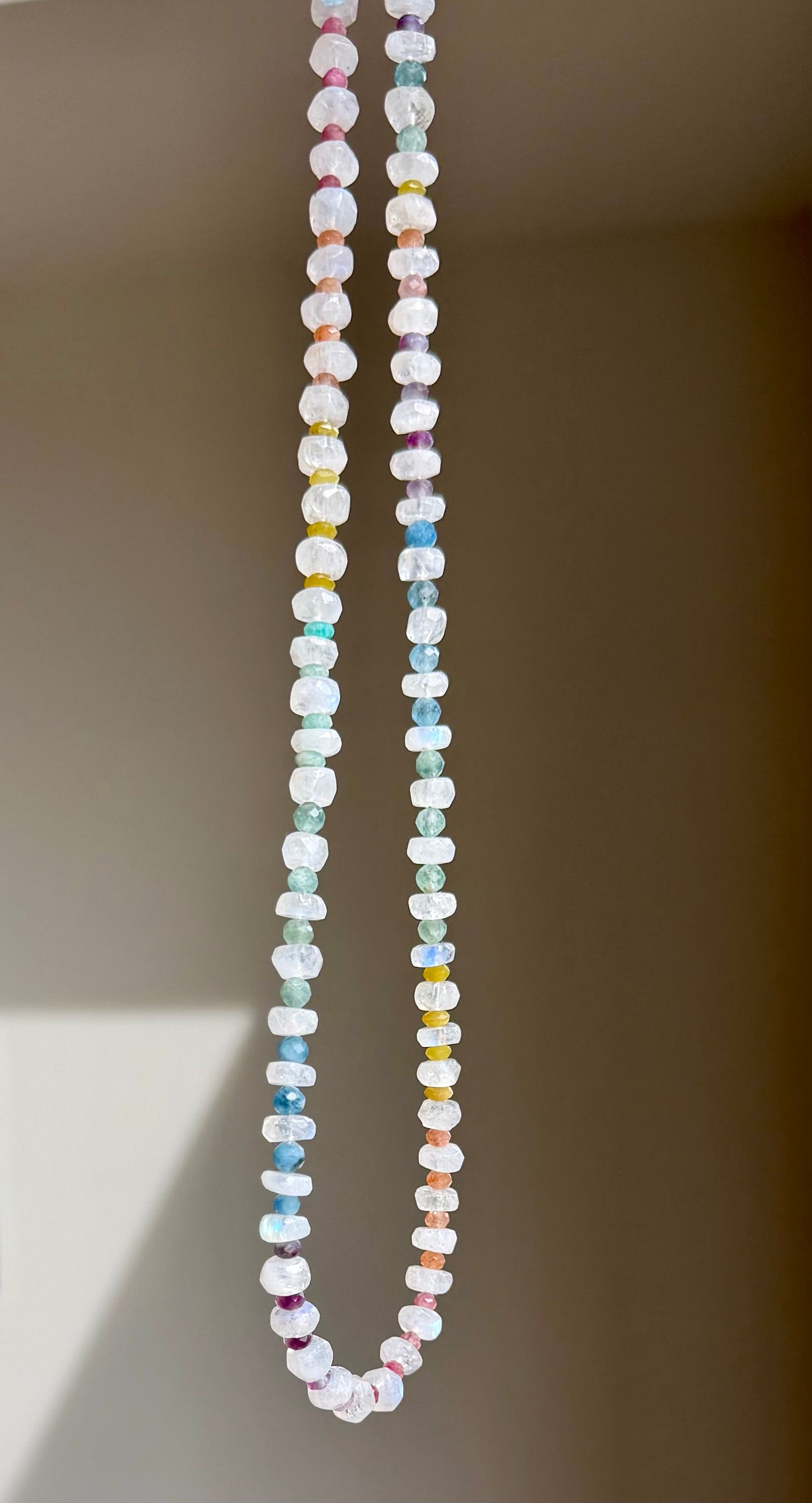 Rainbow Moonstone Necklace with Ombre Gemstones | Green Kyanite, Aquamarine & Sunstone (18")