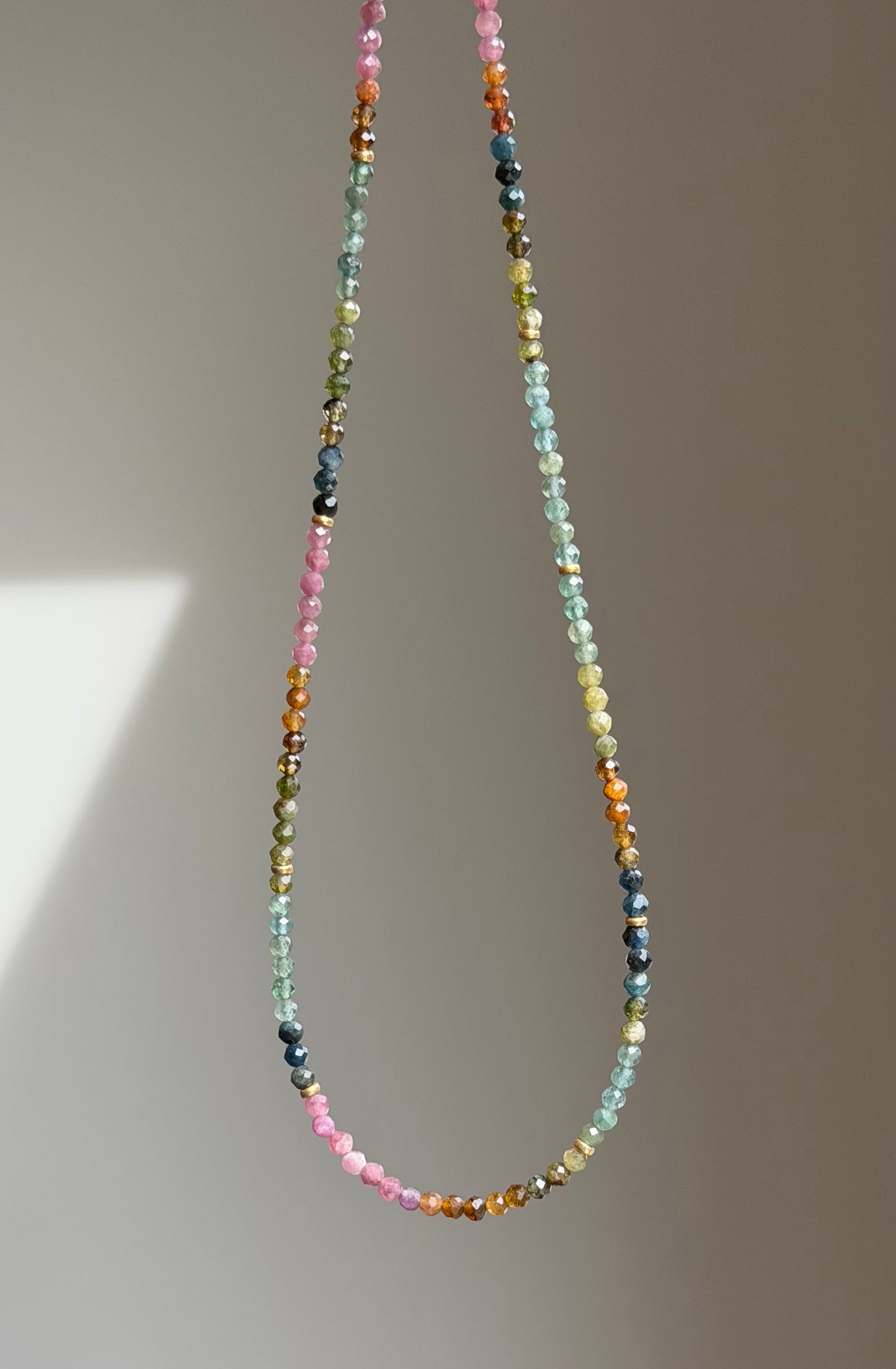 Tourmaline Twinkle Necklace | Colorful Gemstone Beaded Necklace, Gold PVD Clasp (17")