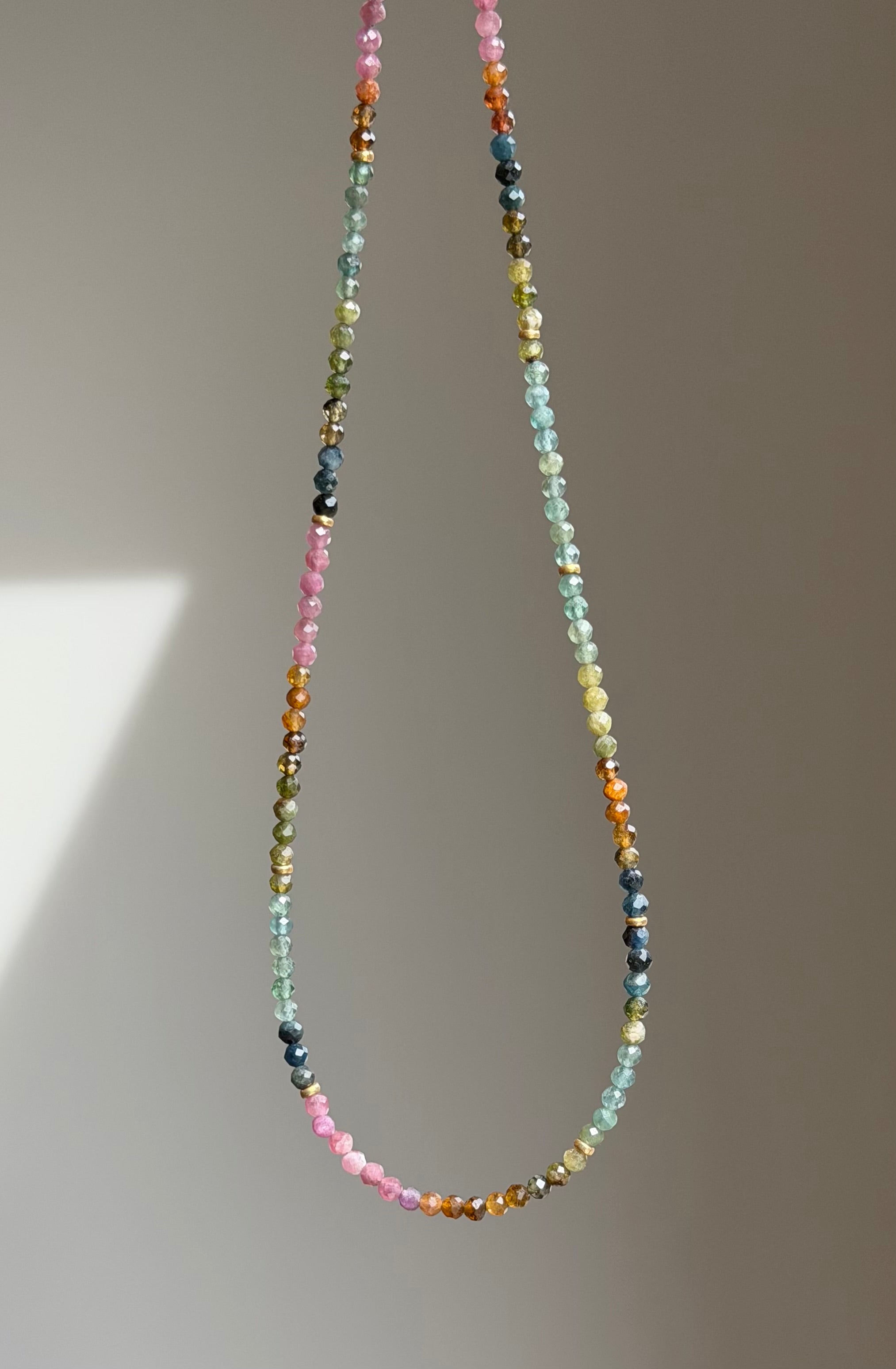 Tourmaline Twinkle Necklace | Colorful Gemstone Beaded Necklace, Gold PVD Clasp (17")