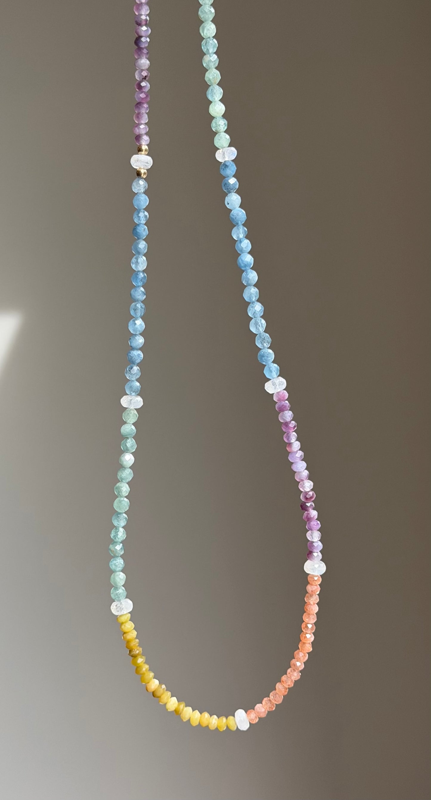 Ombre Gemstone Necklace with Rainbow Moonstone Accents | 20" Statement Beaded Necklace