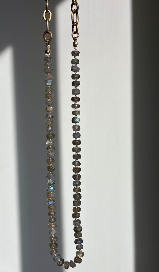 Northern Glow | Labradorite Silk Knotted Necklace 19”