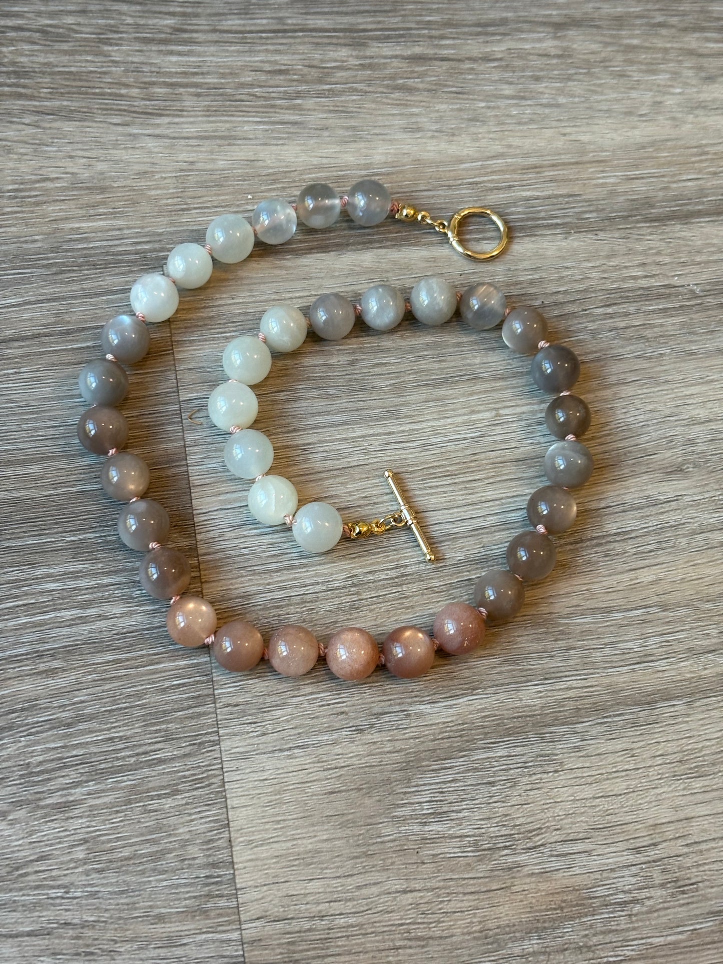 Peach Moonstone Silk Knot Necklace