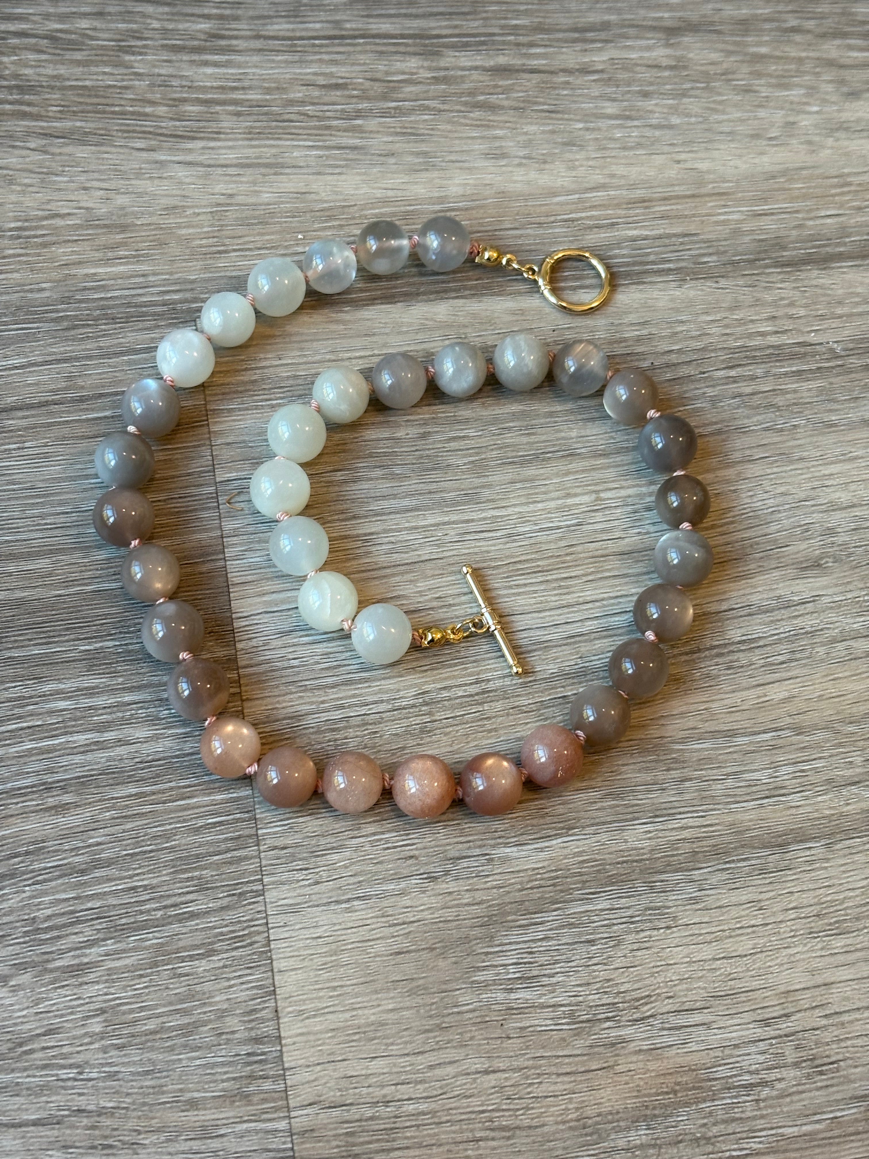 Peach Moonstone Silk Knot Necklace